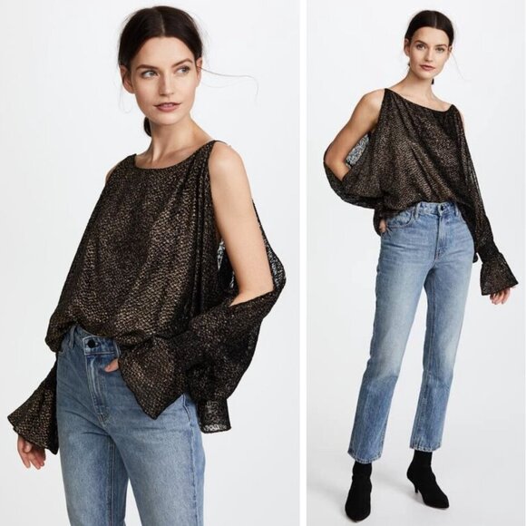 NEW Nili Lotan Devon Blouse Gold Velvet Y2K 90s Minimalist Party Romantic Silk - Picture 1 of 7